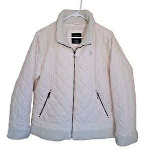 US Polo Association XL Penny Lane Style Quilted Faux Fur Trim Cream  Pre-owned